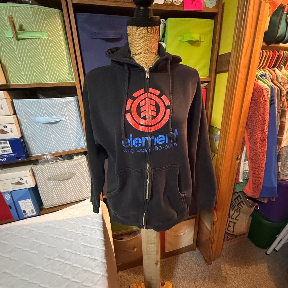 Vintage Black Hoodie with Red and Blue Logo